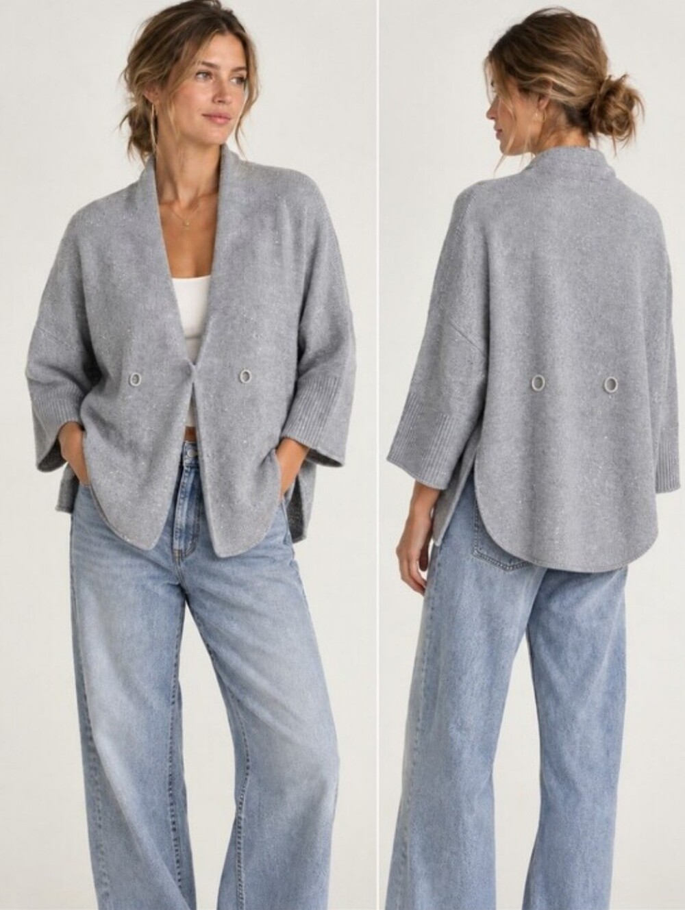 Brunello Cucinelli Cashmere Silk Sequin-Embellished Cardigan Dolan Gray M/L